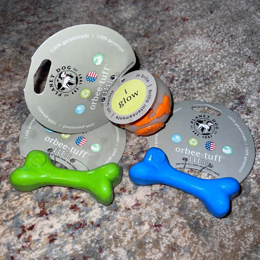 Planet Dog Orbee-Tuff Dog Toy Bundle 3pc Glow Ball and Durable Bones USA Made